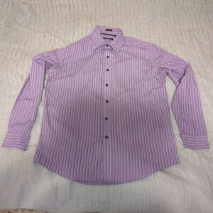 Van Heusen Studio Purple Striped Cotton Polyester Dress Shirt Size Medium